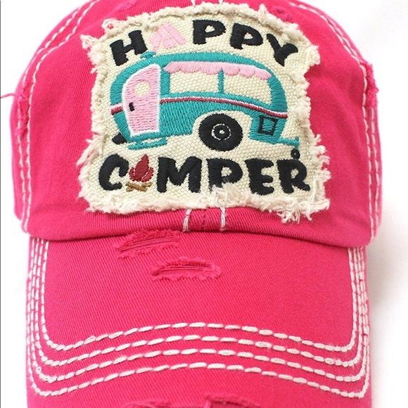 HOT PINK Happy Camper Fire Patch Embroidery cap - Picture 4 of 5